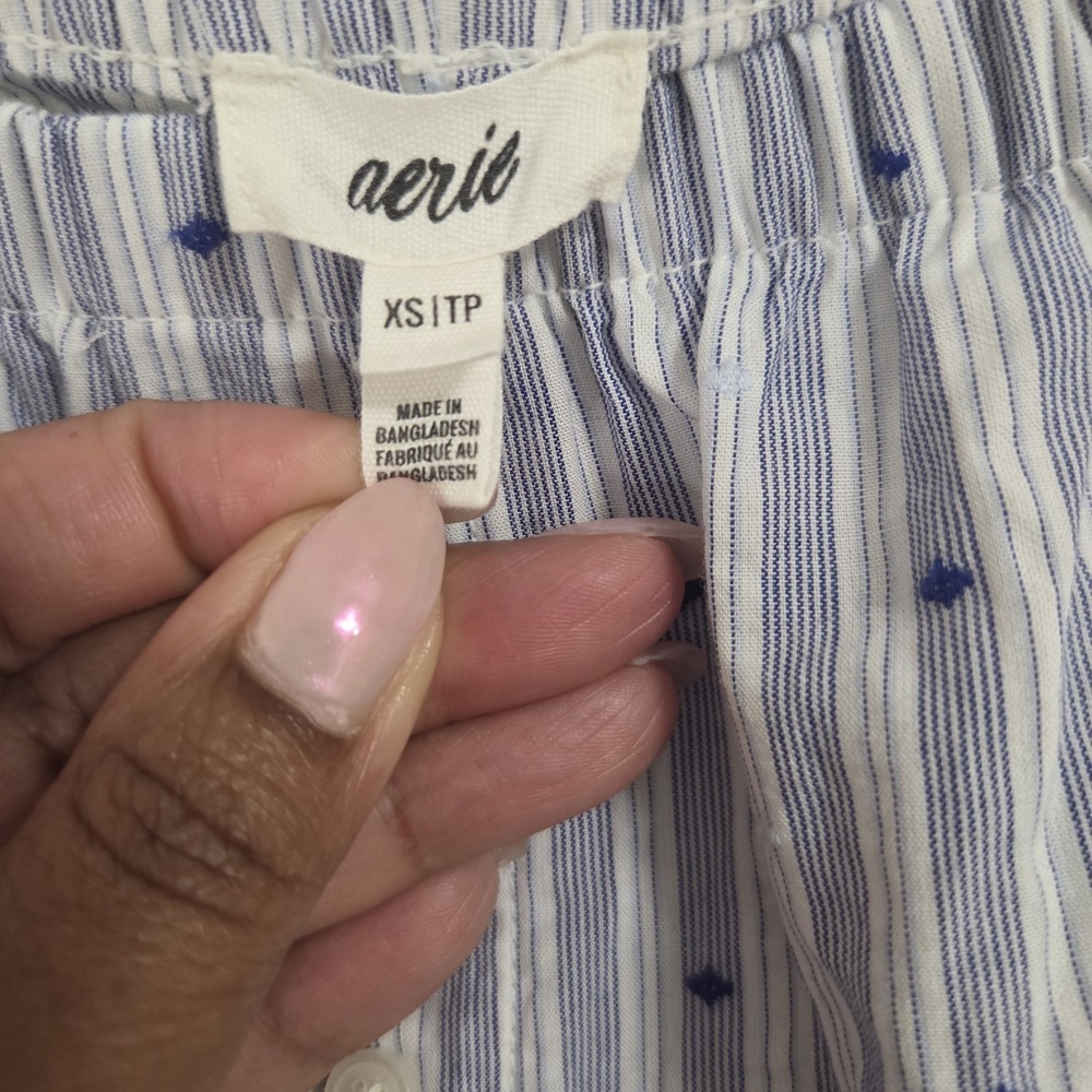 Aerie Blue White Striped Embroidered Dot Wide Leg Pajama Lounge Pants XS NWT - Picture 5 of 6